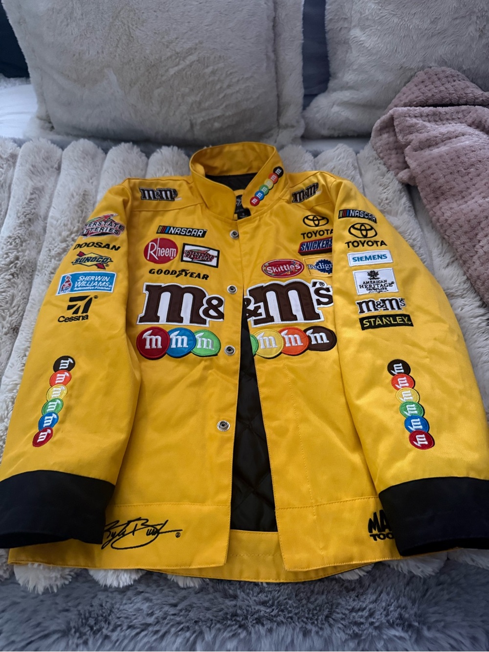 M&M'S Yellow Kids Racing Puffer Jacket with Sponsor Patches